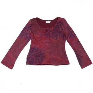 Women’s Long Sleeve Top Burgundy Purple Paisley Y2K